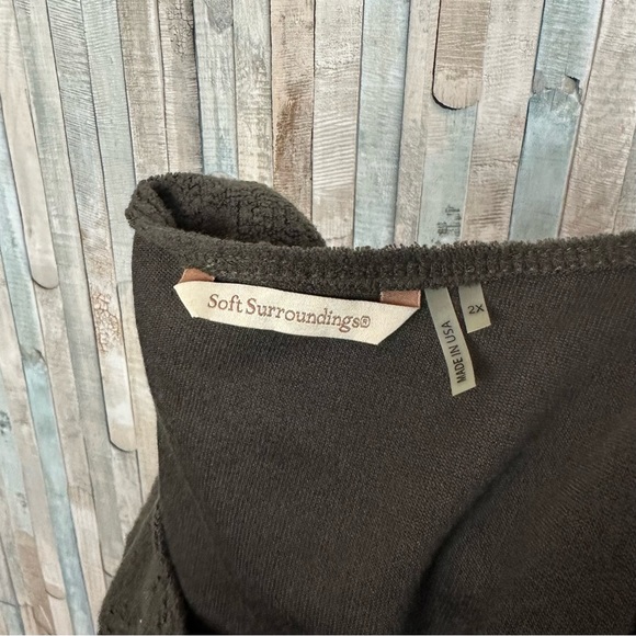 Soft Surroundings 2X Olive Green Brushed Fleece Knit Asymmetric Hem Top Shirt - Picture 6 of 7